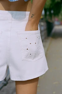 Z1975 MID-RISE EYELET EMBROIDERED SHORTS