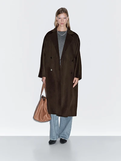 Manteau long croisé laine