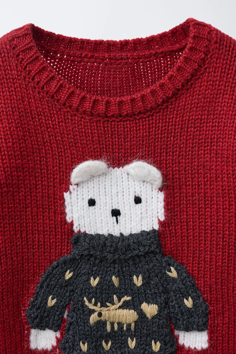 1-6 YEARS/ KNIT JUMPER WITH EMBROIDERED BUNNY WOOL