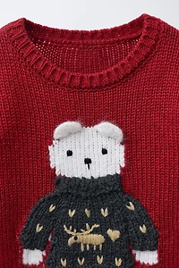 1-6 YEARS/ KNIT JUMPER WITH EMBROIDERED BUNNY WOOL
