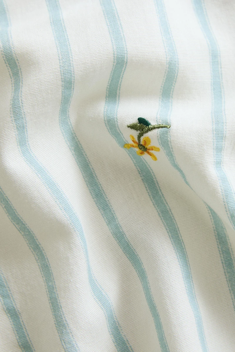 STRIPED TABLECLOTH WITH FLORAL EMBROIDERY