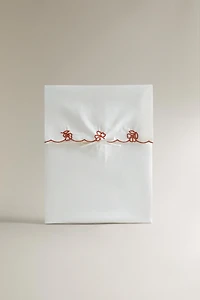 EMBROIDERED FLOWERS CRIB FLAT SHEET AND PILLOWCASE SET