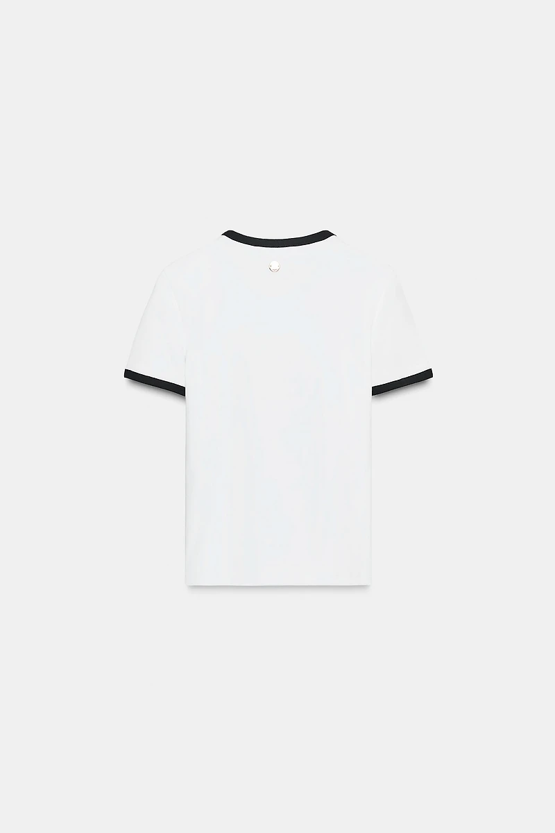 ZARA TRIM T-SHIRT WITH BROOCH