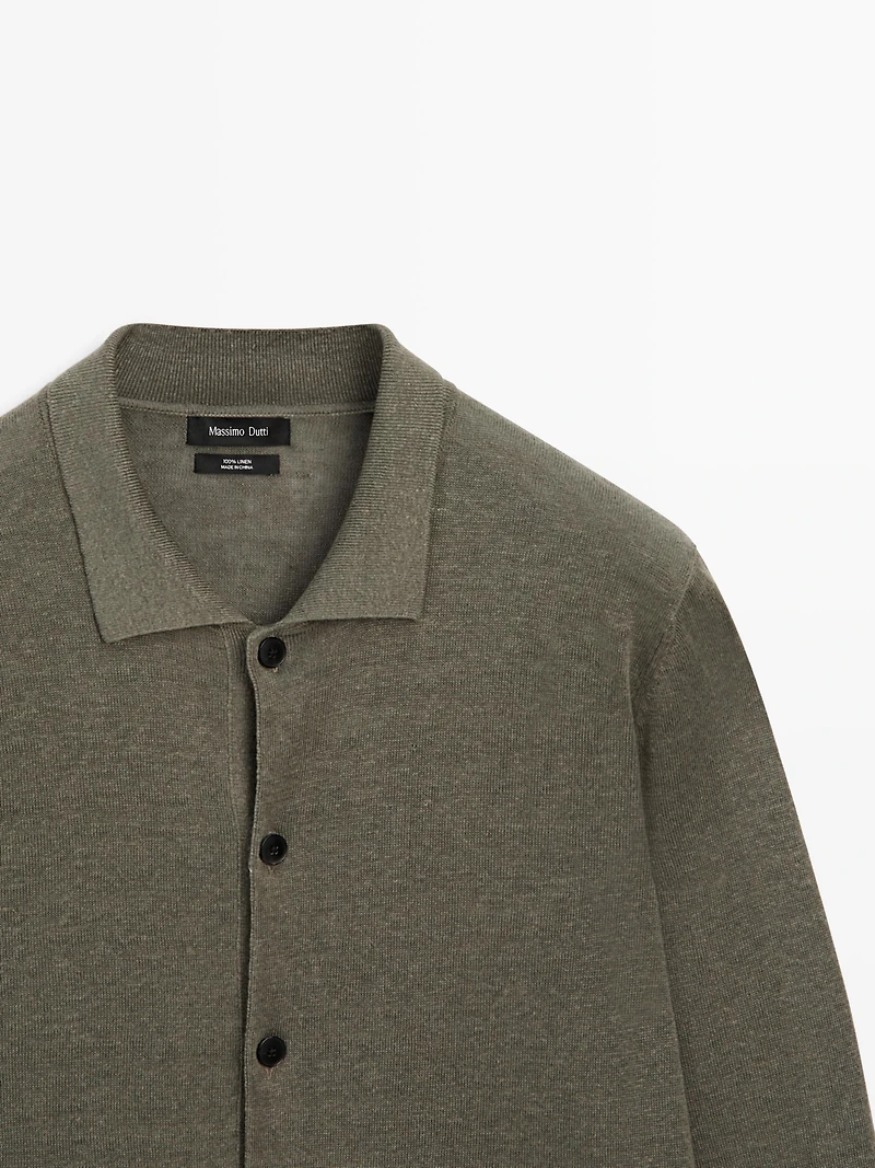 Linen knit cardigan with buttons