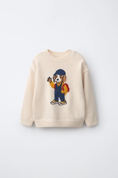EMBROIDERED DOG KNIT SWEATER