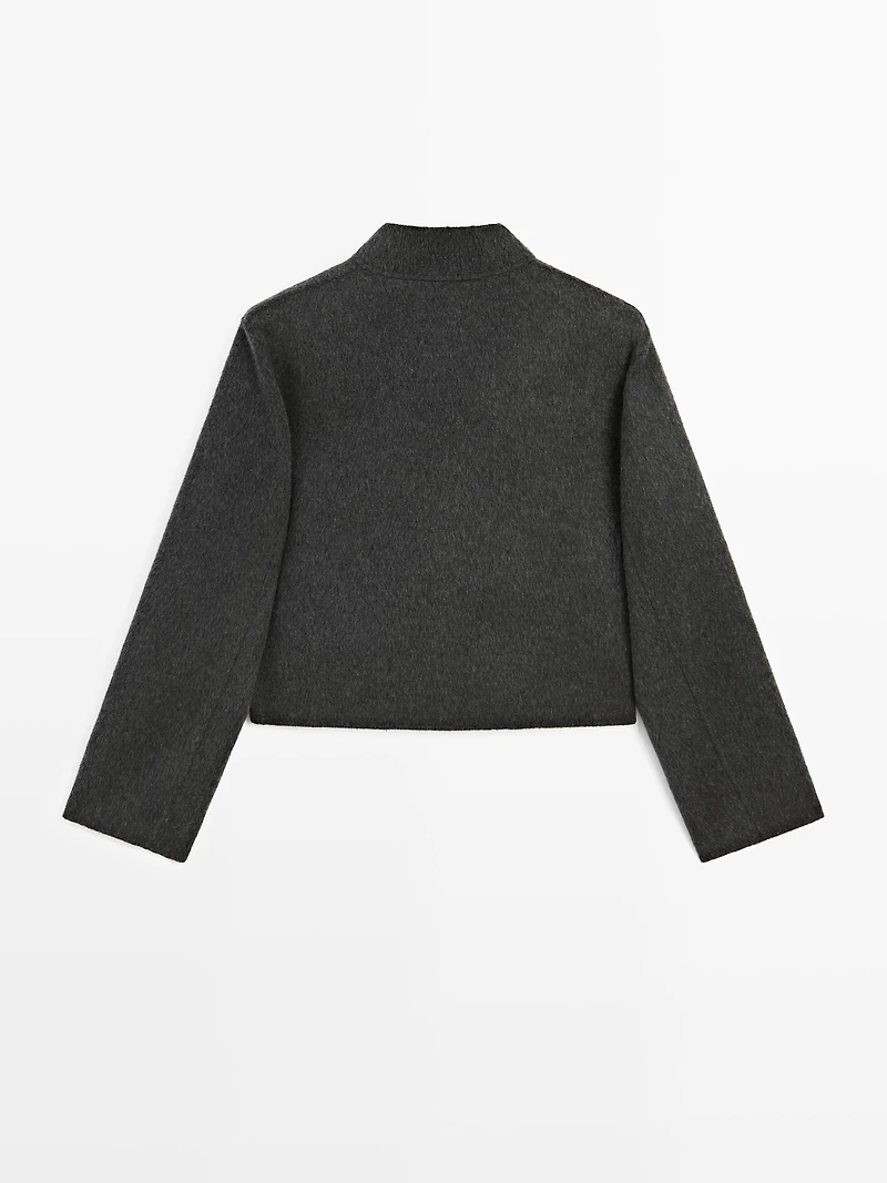 Short double-breasted wool blend jacket