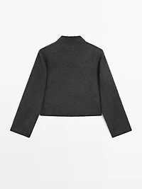 Short double-breasted wool blend jacket