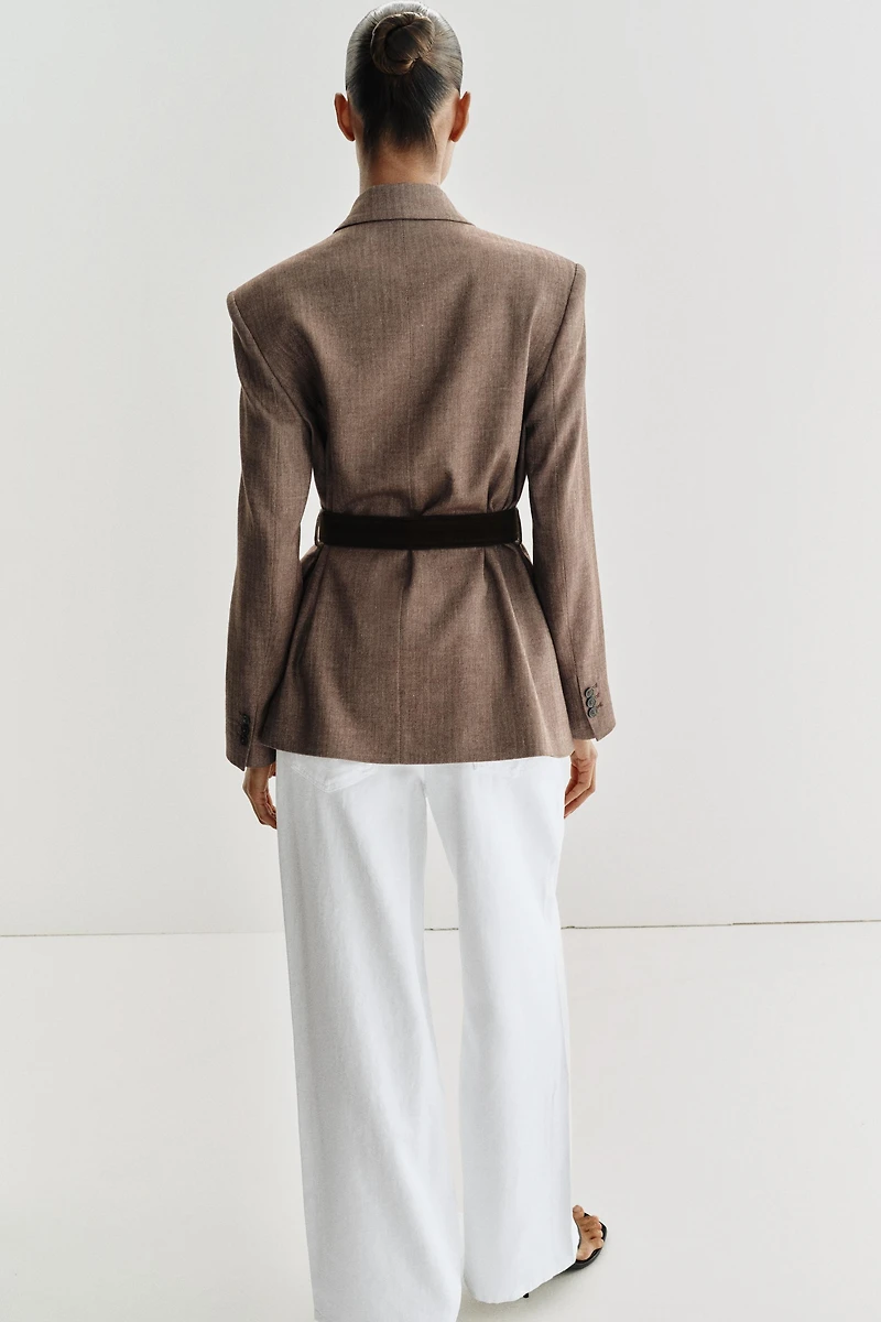 HERRINGBONE BELTED BLAZER