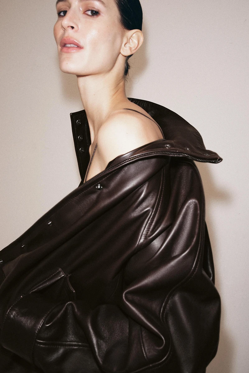 100% LEATHER BOMBER JACKET ZW COLLECTION