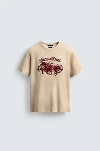 TEXTURED KNIT PRINT T-SHIRT