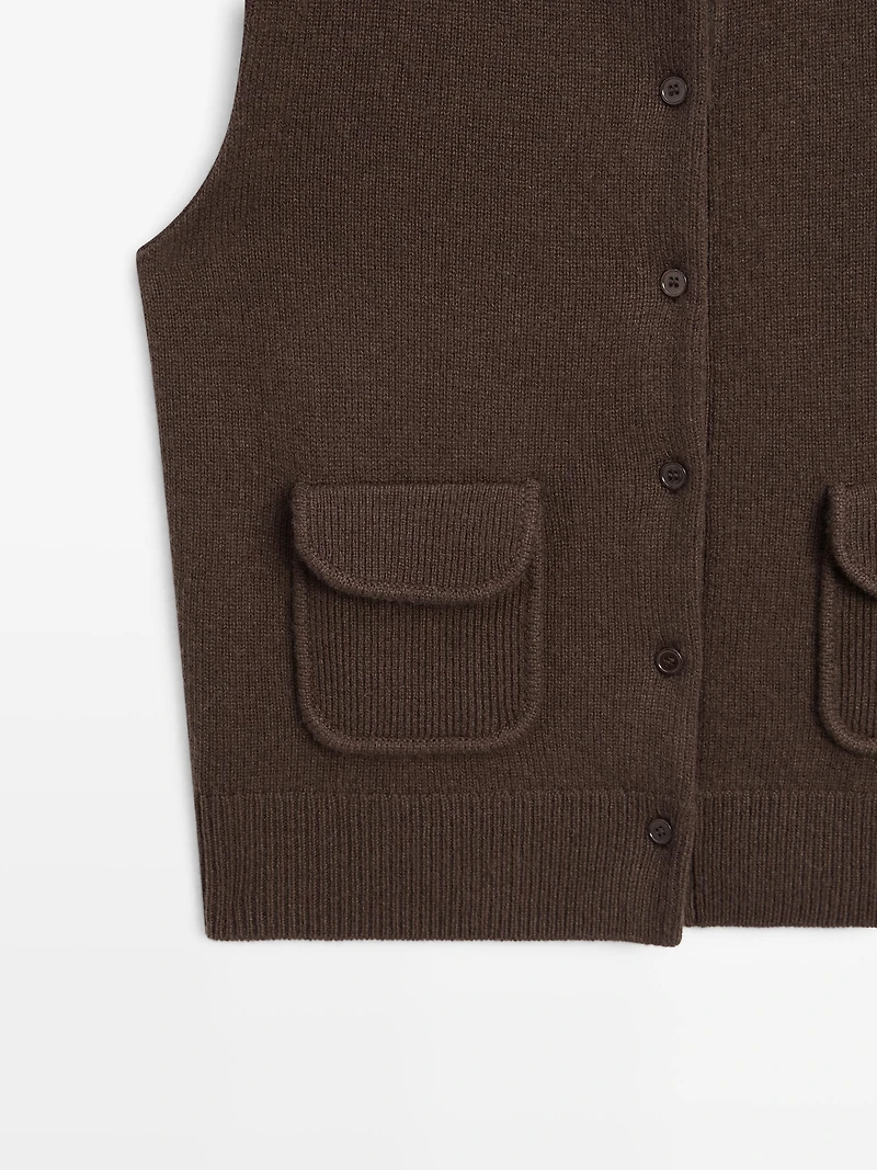 Veste sans manches en laine mélangée avec poches