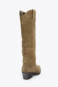 SPLIT LEATHER HIGH-HEELED BOOTS