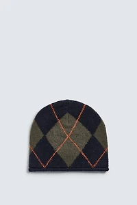 DIAMOND JACQUARD BEANIE HAT
