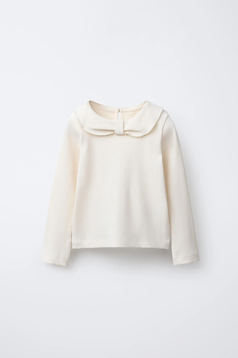 RIBBED PETER PAN COLLAR T-SHIRT