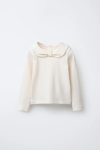 RIBBED PETER PAN COLLAR T-SHIRT