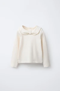 RIBBED PETER PAN COLLAR T-SHIRT