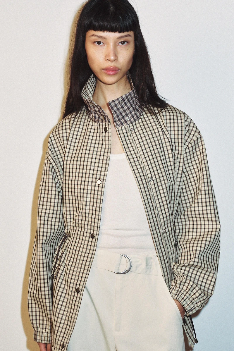 PLAID HIGH-NECK JACKET