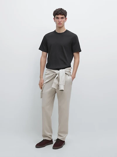 Straight-fit cotton blend trousers