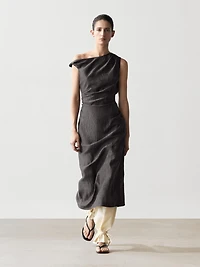 Midi dress with pleated shoulder detail