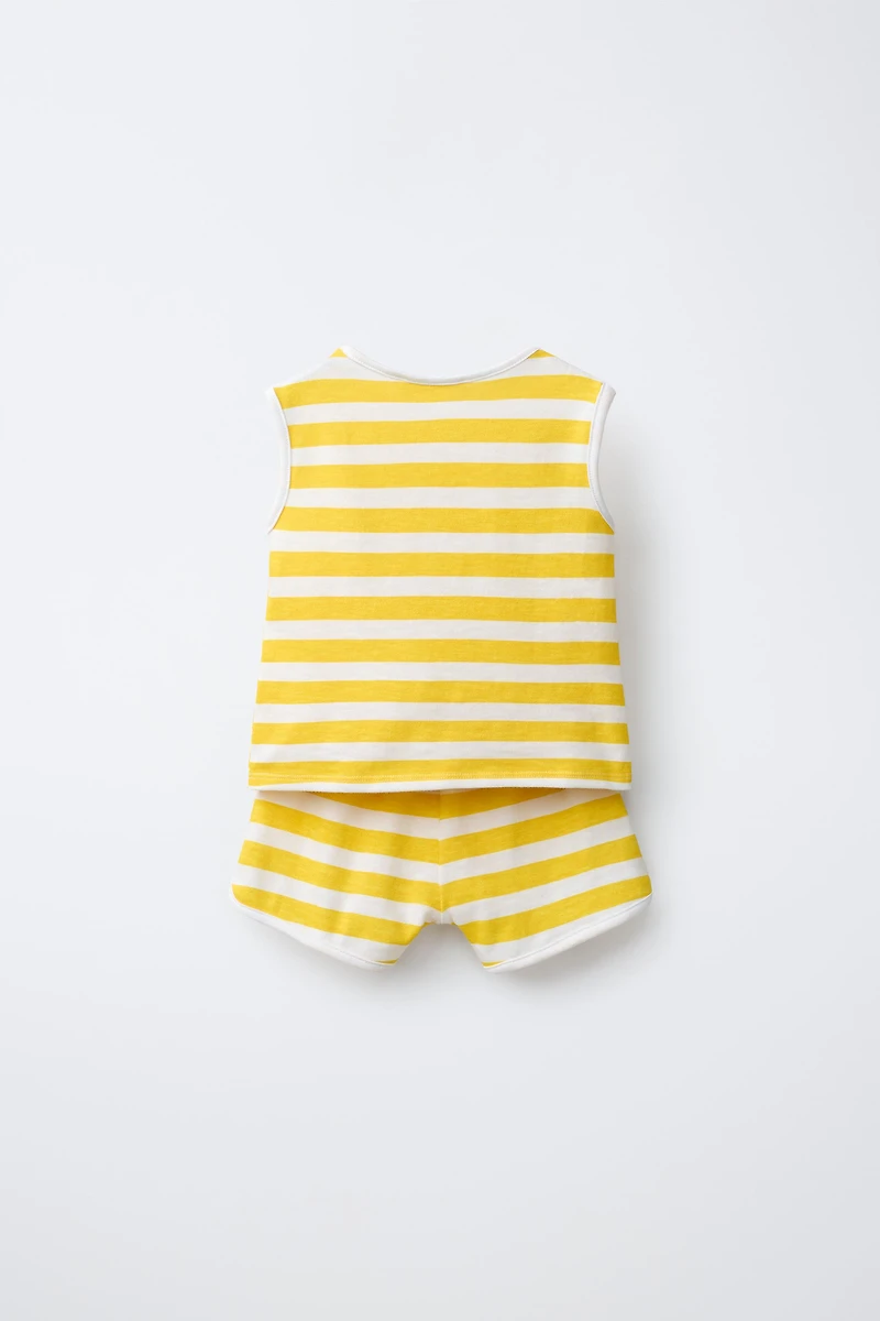 STRIPED PRINT T-SHIRT AND BERMUDA SHORTS SET