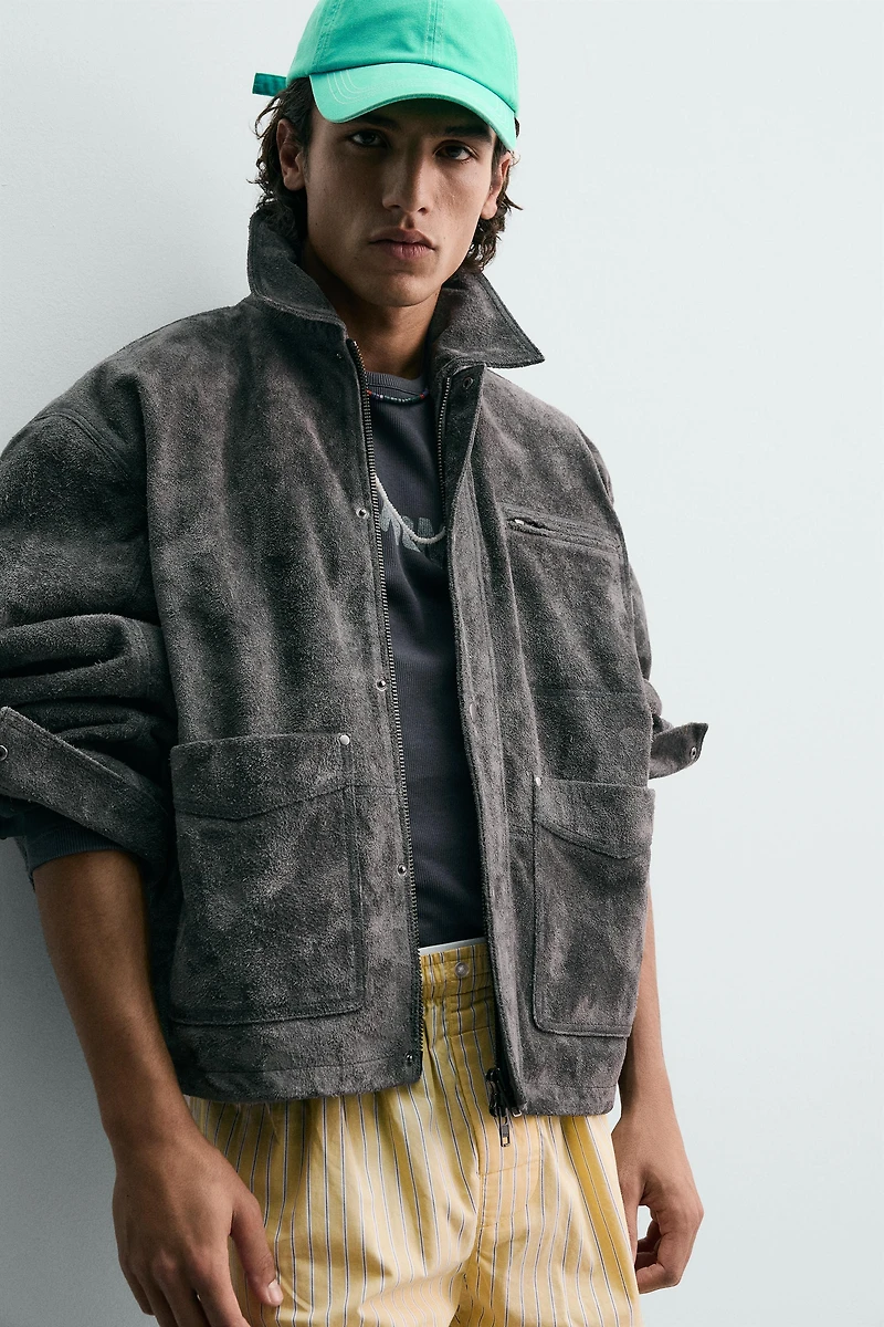 BLOUSON COUPE DÉCONTRACTÉE EN CUIR DAIM