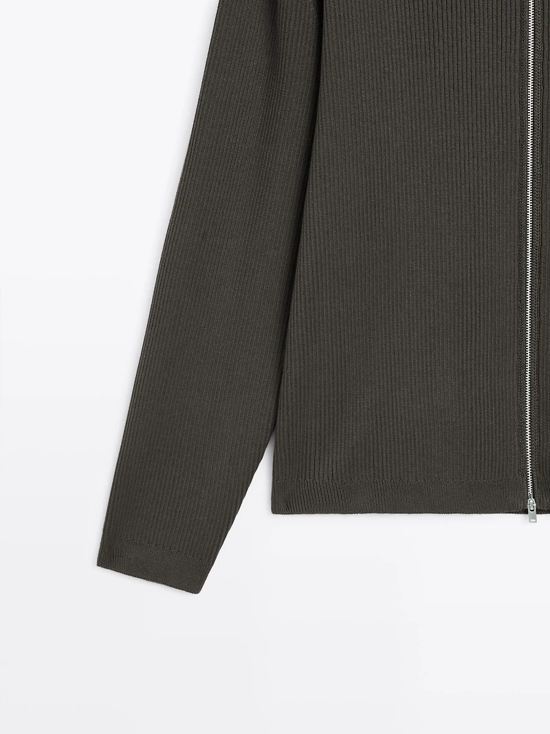 Cotton zip-up knit cardigan