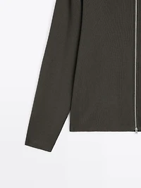 Cotton zip-up knit cardigan