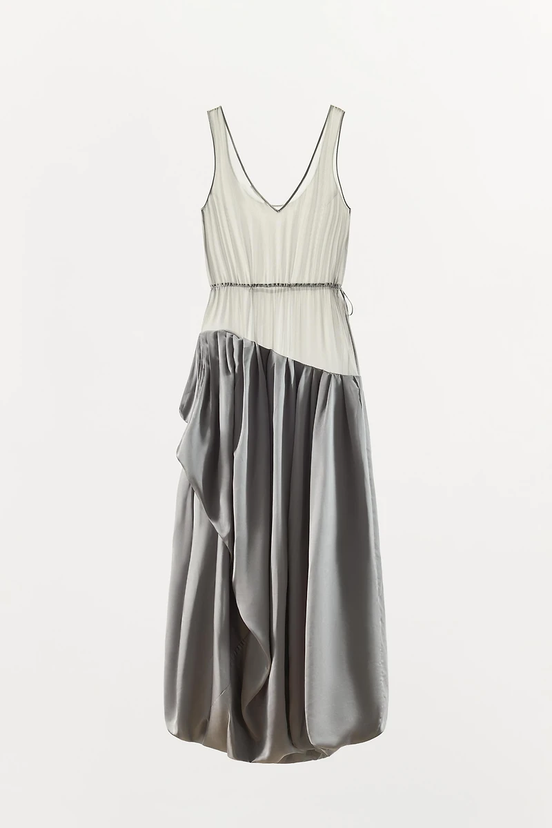 ROBE LONGUE BIMATIÈRE DRAPÉE À VOLUME