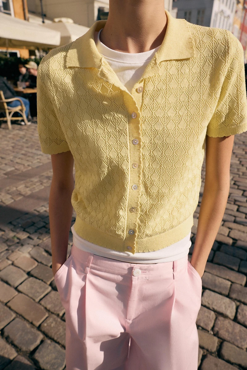 SHORT SLEEVE KNIT CARDIGAN