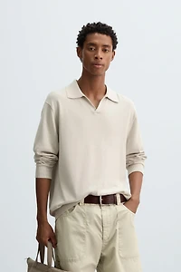 COTTON-HEMP KNIT POLO SHIRT