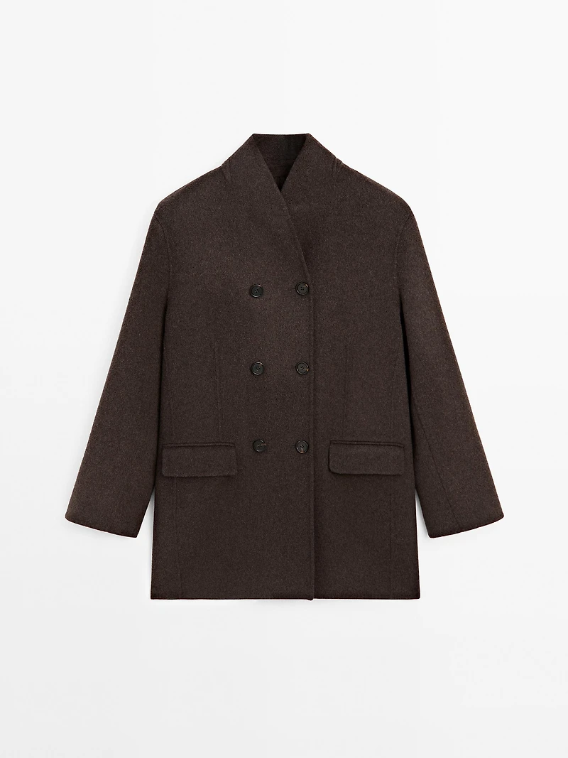 Manteau à col smoking en laine mélangée