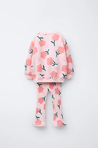 PRINTED RIB FLARE SWEATSHIRT AND LEGGING SET