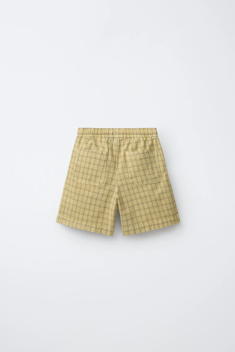 PLAID PRINT COTTON AND LINEN SHORTS