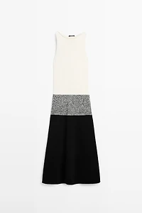 100% cotton contrast knit midi dress