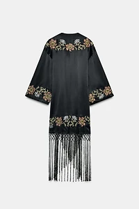 KIMONO BRODERIES FLEURS FRANGES