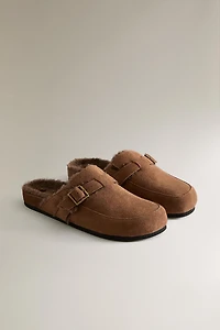 WARM LEATHER CLOGS WITH BUCKLE