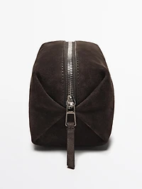 Split leather toiletry bag