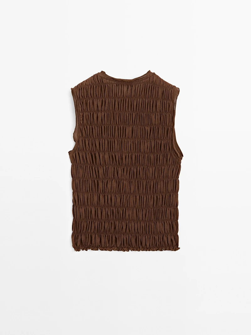 Gathered cotton blend top