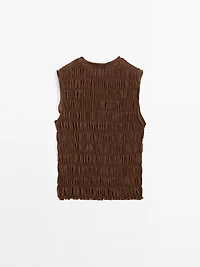 Gathered cotton blend top