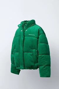 VESTE REMBOURRÉE EN VELOURS CÔTELÉ AVEC INSCRIPTION BRODÉE