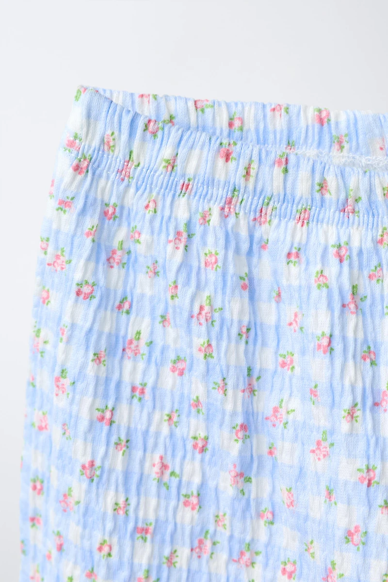 FLORAL AND PLAID BLOOMER PANTS