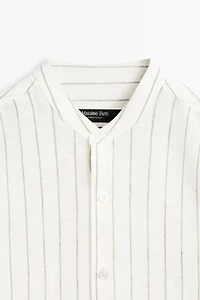 100% linen striped stand collar shirt