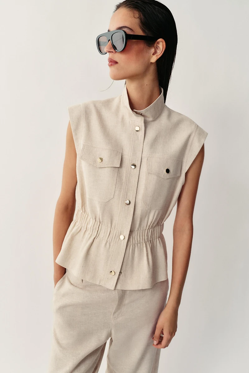LINEN BLEND POCKET VEST