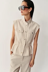 LINEN BLEND POCKET VEST