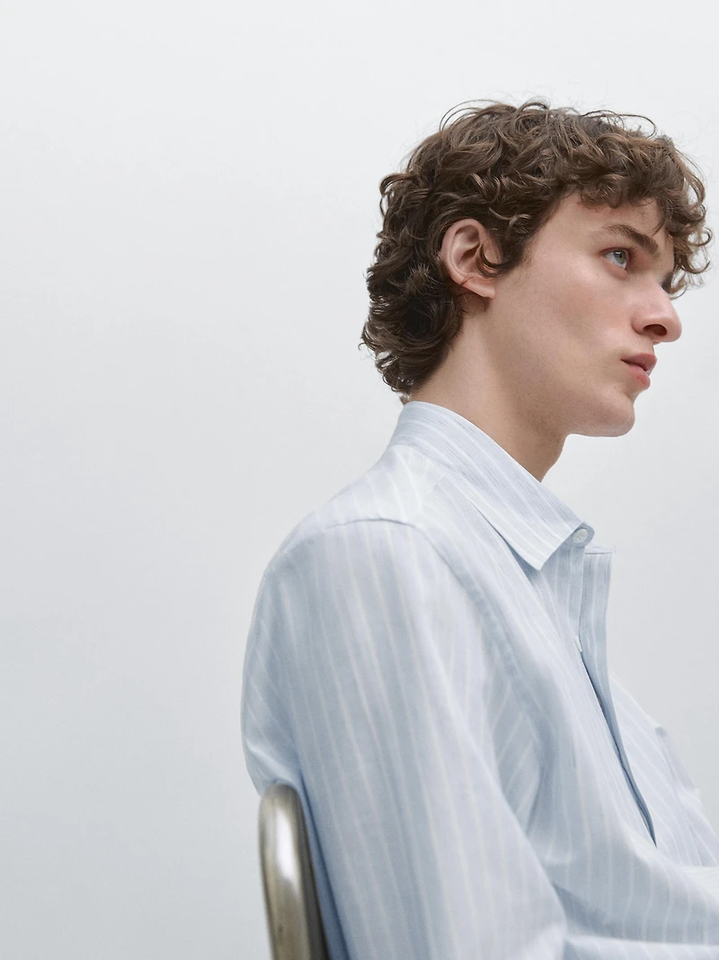 Cotton blend regular fit striped shirt