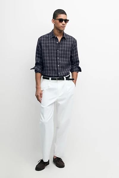 100% linen regular fit check shirt