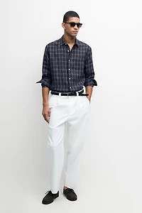 100% linen regular fit check shirt