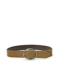 Split suede leather belt with oval buckle