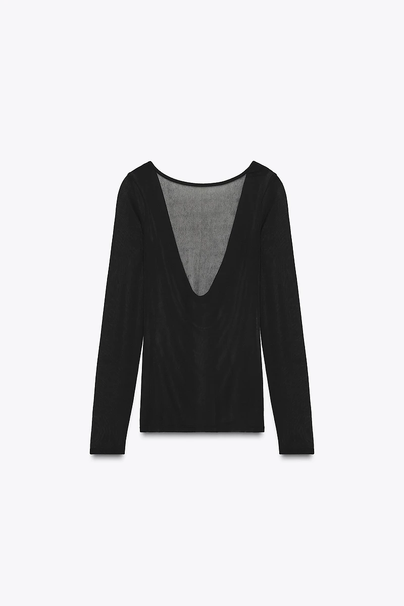 SEMI-SHEER DRAPED BACK T-SHIRT