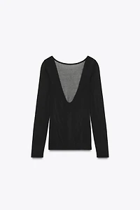 SEMI-SHEER DRAPED BACK T-SHIRT